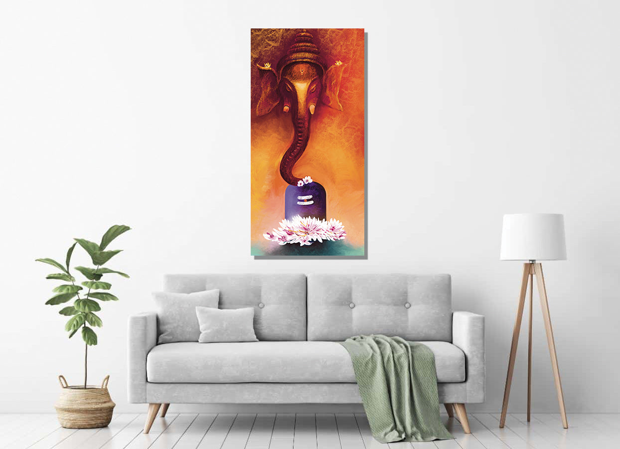 Lord Ganesh Shiv Ling Painting - Vertical Portrait Artwork