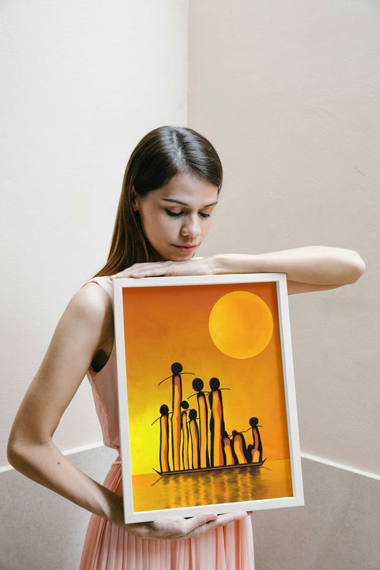 Warli Artwork - Modern Art - Sunset Painting - Instant Digital Download - Print Yourself