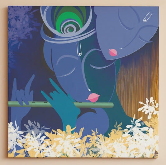 Radha Krishna Painting - Square Canvas Artwork - Indian God Art