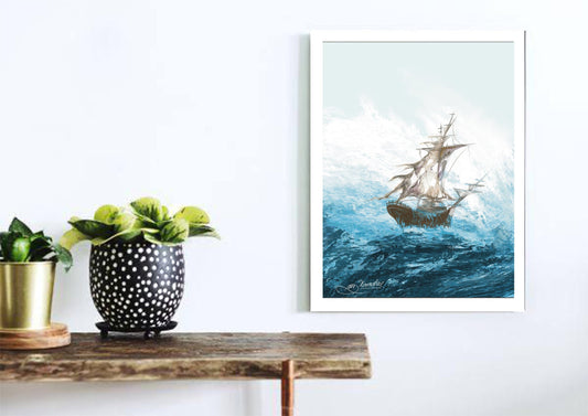 Digital Painting - Modern Art - Modern Ship in a Ocean - Instant Download for Wall Print, Wall Art, Best Gift, House Git, Home Decor Ideas