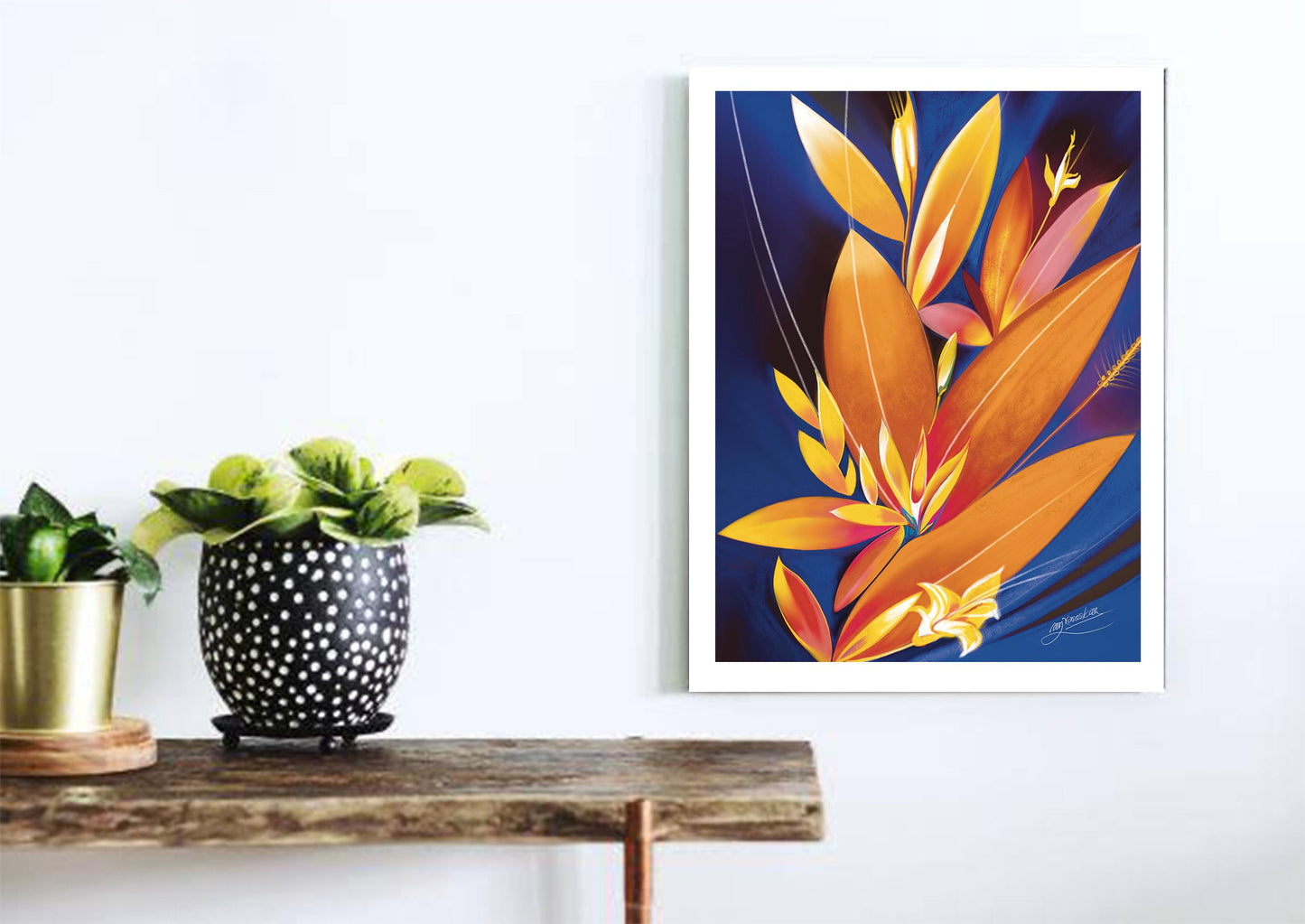 Digital Painting - Modern Art - Abstract Leaf Painting in Orange and Blue - Instant Download for  Wall Art, Wall Painting, Best Gift Ideas