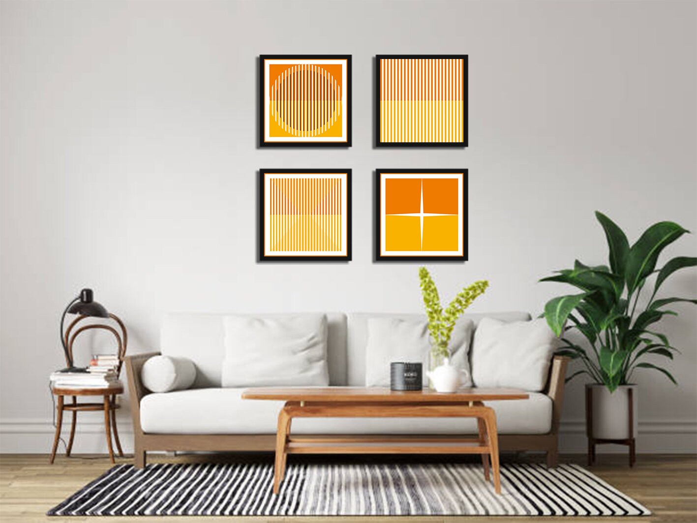 Digital Orange Line Art - Set of 4 Artwork - Instant Digital Download for Wall Print, Modern Painting, BEst Gift Ideas, D I Y Ideas