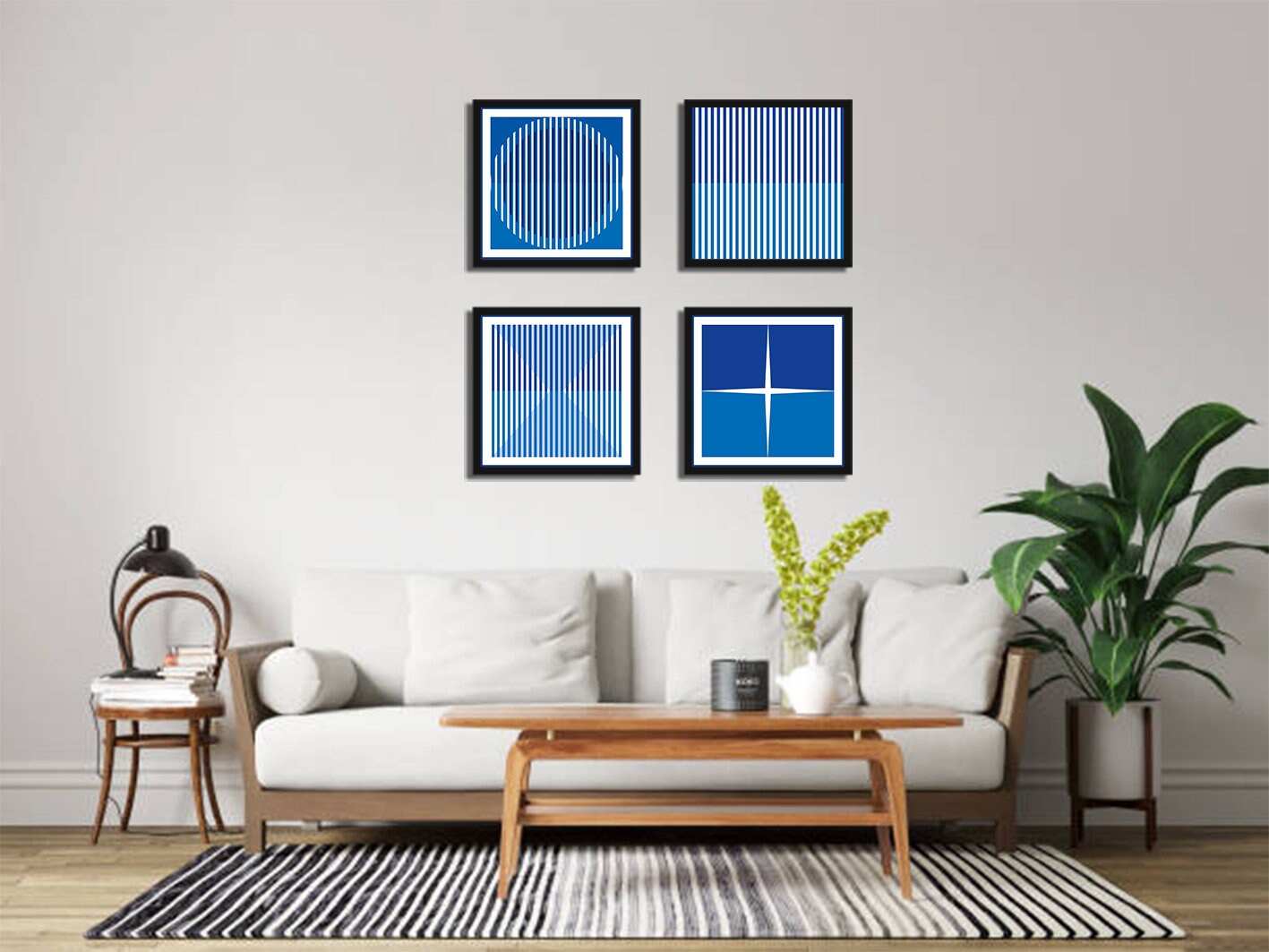 Digital Blue Line Art - Set of 4 Artwork - Instant Digital Download for Wall Print, Modern Art, Simple Painting, Modern Interior Decor