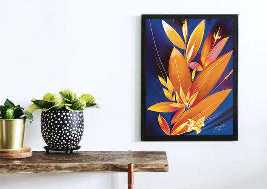 Digital Painting - Modern Art - Abstract Leaf Painting in Orange and Blue - Instant Download for  Wall Art, Wall Painting, Best Gift Ideas