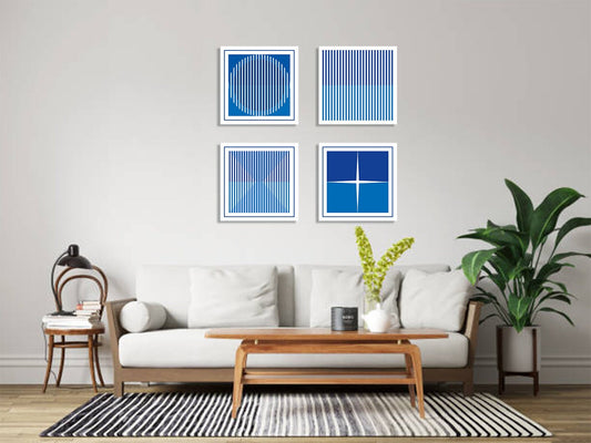 Digital Blue Line Art - Set of 4 Artwork - Instant Digital Download for Wall Print, Modern Art, Simple Painting, Modern Interior Decor