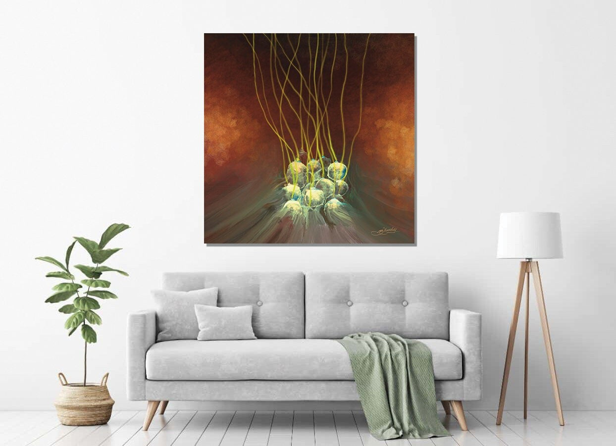 Jellyfish Golden Hour - Square Painting - Instant Digital Download for Wall Print, Wall Art, Instant Download for Wall Art