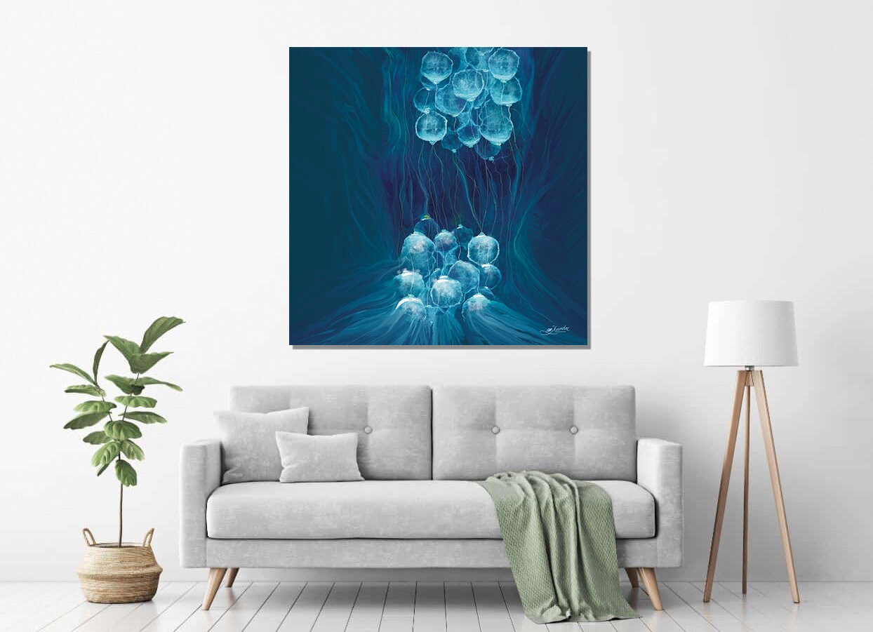 Jellyfish Underwater Blue - Square Painting - Instant Digital Download for Wall Print, Wall Art, Instant Download for Wall Art